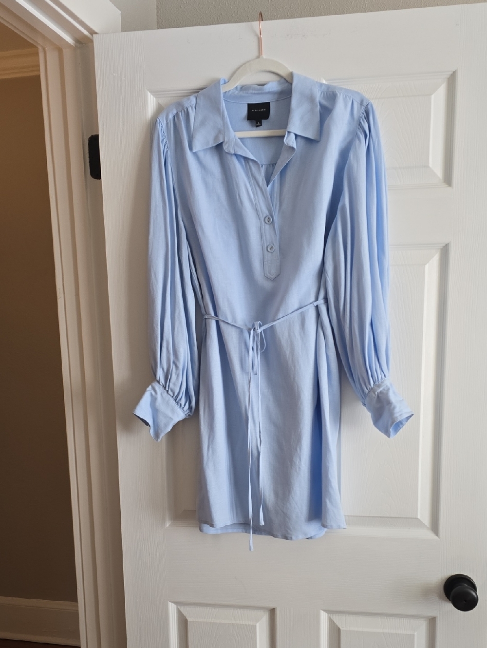 Alex Marie Light Blue Long Sleeve Shirt Dress with Tie Waist